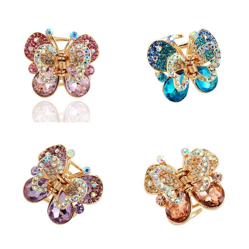 Ruihfas Fashion 4Pcs Rare Crystal Rhinestone Butterfly Bangs Clip Bow Hair Claw Gripper for Girl Women 126110 inch