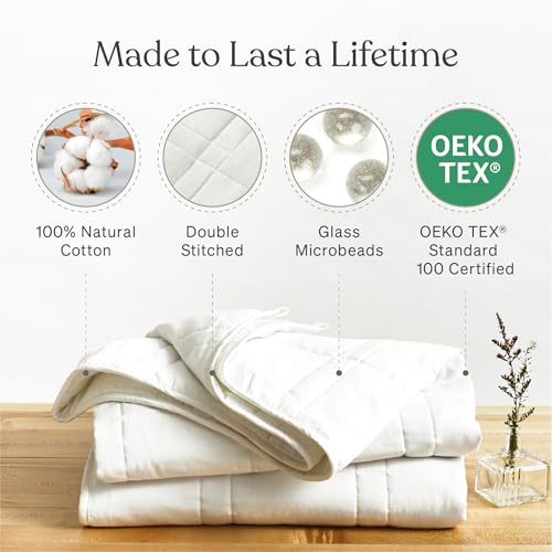Baloo Weighted Blanket for Adults 12 lb Throw (Pebble White, 42"x72") | Cool & 100% Cotton | Machine Washable & Dryer Safe | Glass Microbead Fill - Image 3