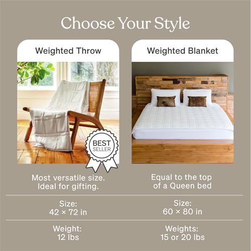 Baloo Weighted Blanket for Adults 12 lb Throw (Pebble White, 42"x72") | Cool & 100% Cotton | Machine Washable & Dryer Safe | Glass Microbead Fill - Image 5