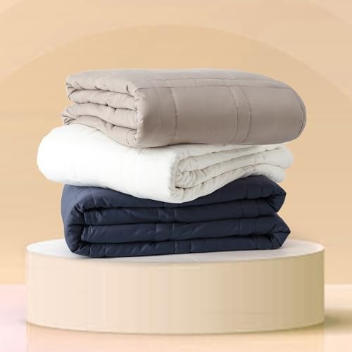 Baloo Weighted Blanket for Adults 12 lb Throw (Pebble White, 42"x72") | Cool & 100% Cotton | Machine Washable & Dryer Safe | Glass Microbead Fill - Image 1