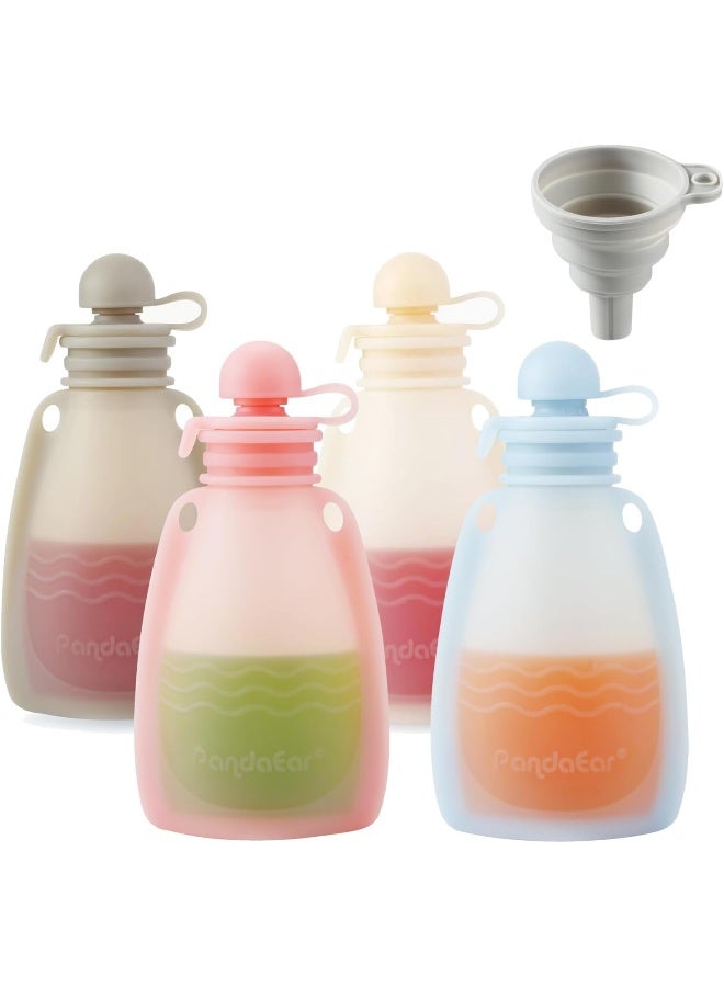 PandaEar Reusable Silicone Baby Food Pouches, 4 Pack Squeeze Pouches for Toddler Kids, BPA-Free Silicone Refillable Baby Food Storage, 5.5 oz/160 ml - Image 1