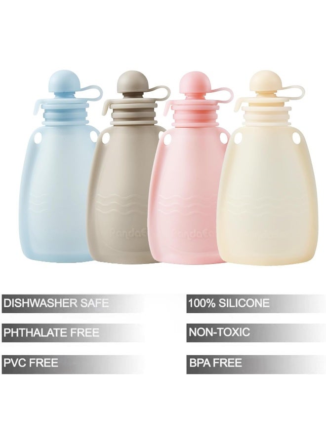 PandaEar Reusable Silicone Baby Food Pouches, 4 Pack Squeeze Pouches for Toddler Kids, BPA-Free Silicone Refillable Baby Food Storage, 5.5 oz/160 ml - Image 2