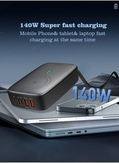 LDNIO 140W Wireless Charging With 2 USB-C 2 USB-A Multiport Desktop Wireless Charging Adapter Black  - Image 2