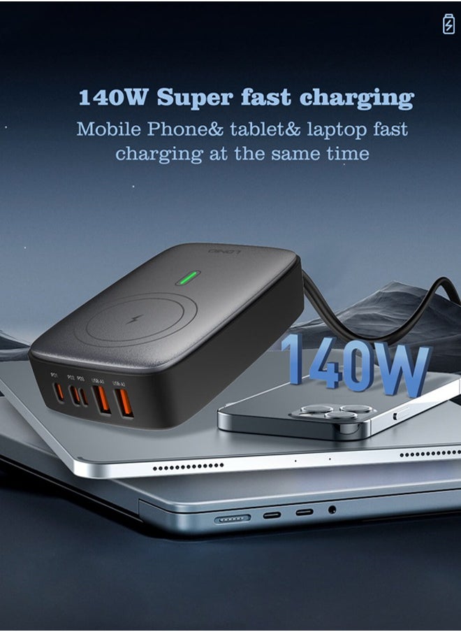 LDNIO 140W Wireless Charging With 2 USB-C 2 USB-A Multiport Desktop Wireless Charging Adapter Black  - Image 2