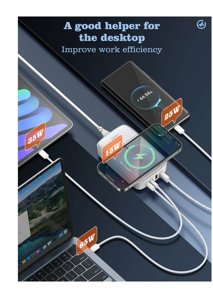 LDNIO 140W Wireless Charging With 2 USB-C 2 USB-A Multiport Desktop Wireless Charging Adapter Black  - Image 4