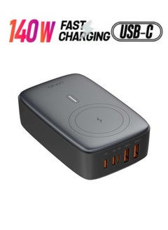LDNIO 140W Wireless Charging With 2 USB-C 2 USB-A Multiport Desktop Wireless Charging Adapter Black  - Image 1