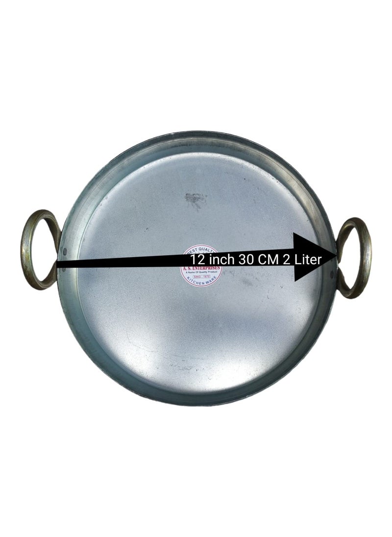 AS A S Mild Steel Flat KadhaiTaviTaiFry Pan for Making Jalebi Maal Pua Dal Tadka 12 inch 30 CM 2 Liter  - Image 2
