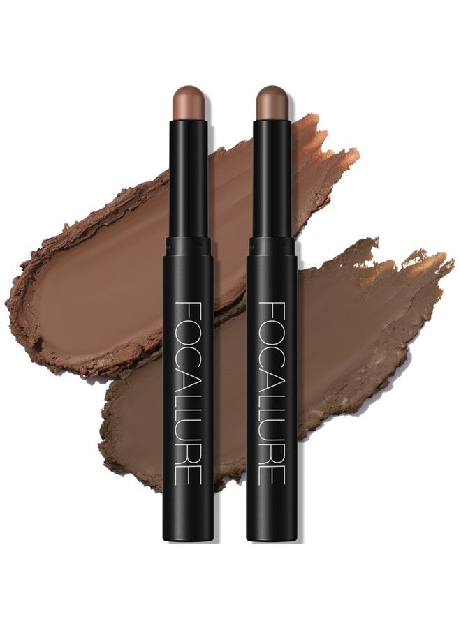 FOCALLURE 2 Pcs Shimmer Cream Eyeshadow Stick,Brightener Eyeshadow Pencil Crayon,Highlighter Eye Shadow Stick Sets with Crease-proof Formula,Long Lasting Waterproof Eye Shadow Make Up (Rich Rum) - Image 1