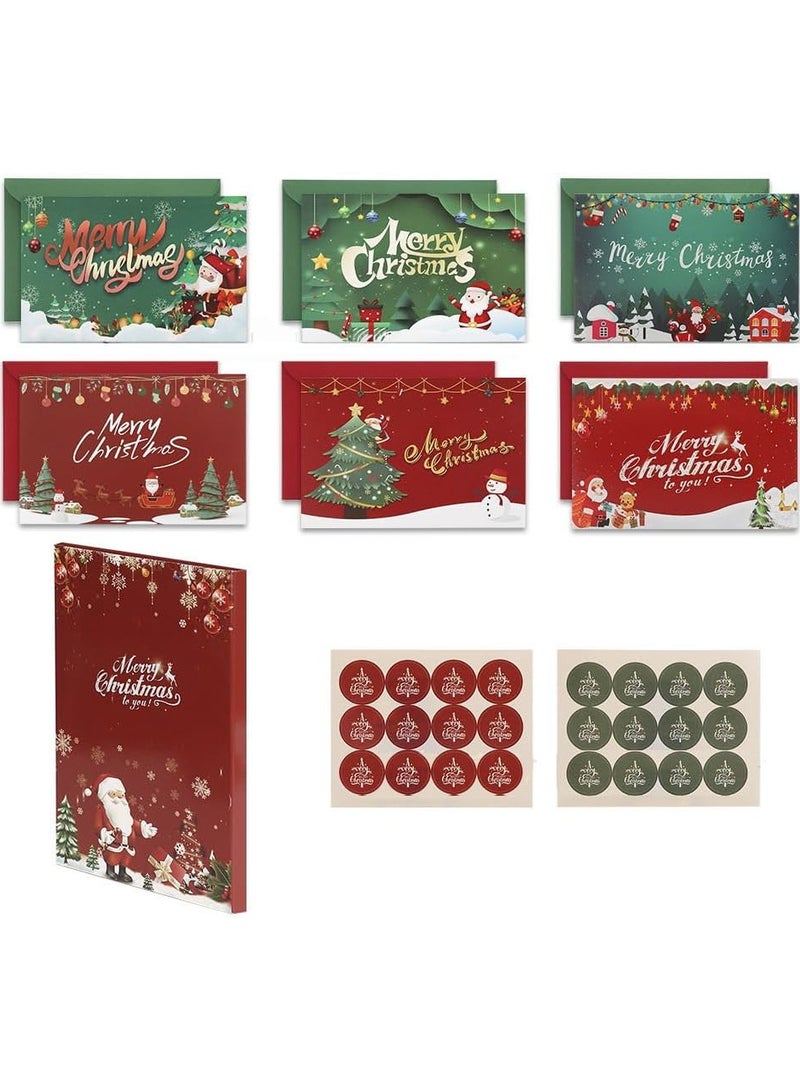 AUTOYSUR 24PCS Christmas Cards with Envelopes and Stickers 6 Assorted Designs Holiday Greeting Cards Merry Christmas Cards Xmas Party Favors Gift Cards for Family Kids Friends - Image 1