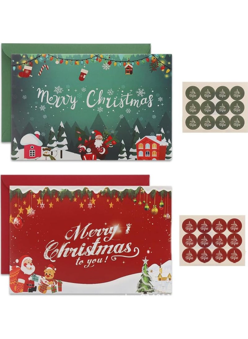 AUTOYSUR 24PCS Christmas Cards with Envelopes and Stickers 6 Assorted Designs Holiday Greeting Cards Merry Christmas Cards Xmas Party Favors Gift Cards for Family Kids Friends - Image 2