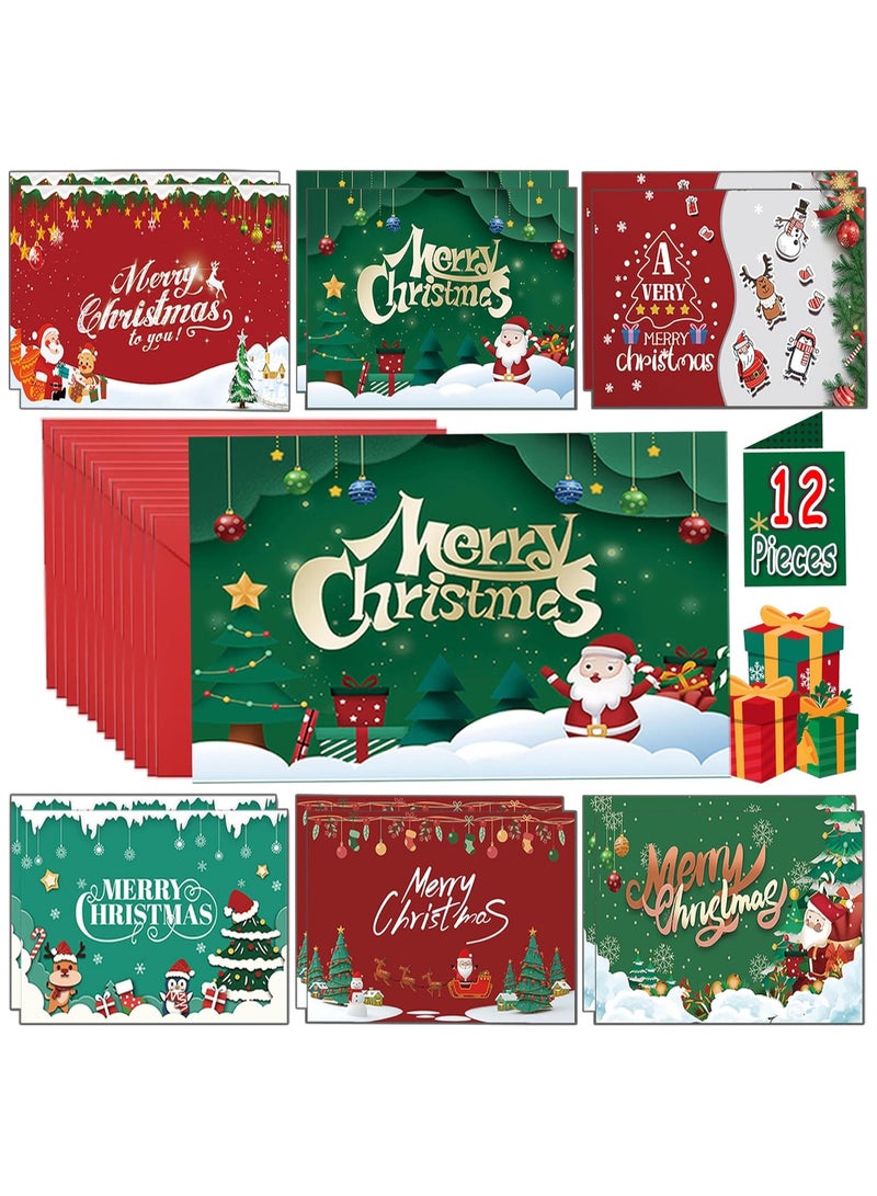 AUTOYSUR 24PCS Christmas Cards with Envelopes and Stickers 6 Assorted Designs Holiday Greeting Cards Merry Christmas Cards Xmas Party Favors Gift Cards for Family Kids Friends - Image 4