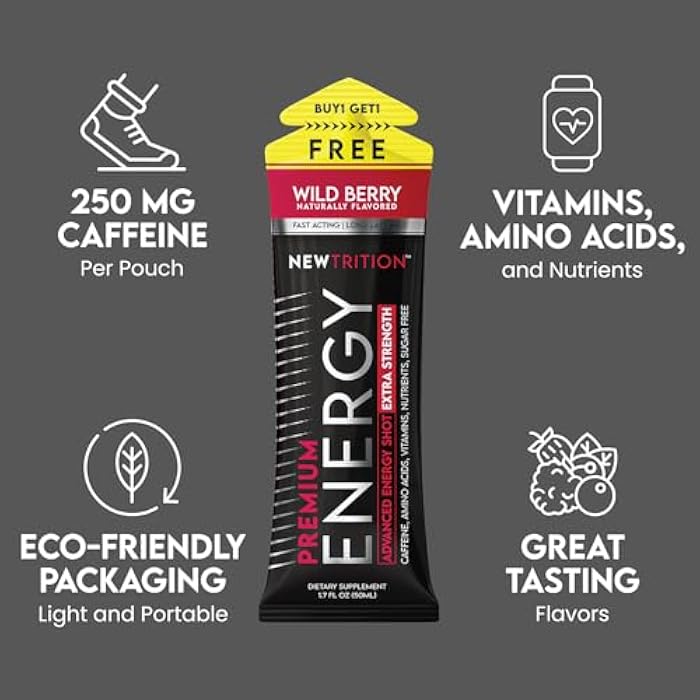 NewTrition® Extra Strength Energy Shots, Sugar-Free 1.7 fl oz (Pack of 12, 4 Flavors) | 250mg Caffeine Energy Drinks with Vitamin B & Amino Acids, Zero Calories Vitamin Energy Shots (Mixed 1) - Image 3