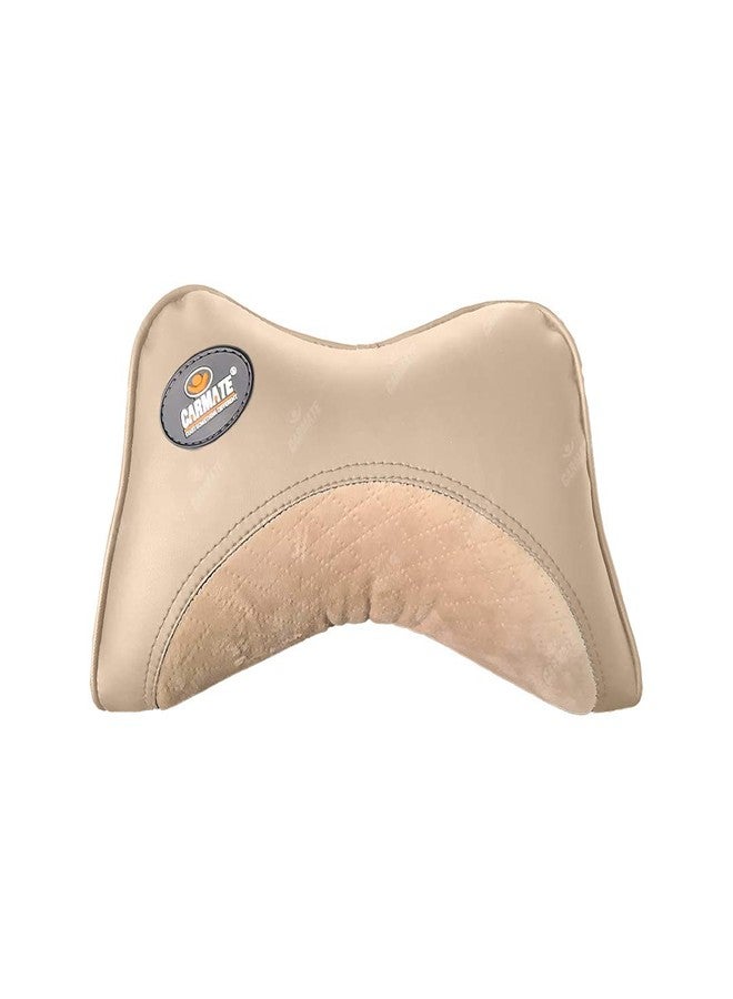 CARMATE Embessy Car Seat Neck Pillow, Headrest Cushion for Neck Pain Relief & Cervical Support with Pure Memory Foam and Ergonomic Design (Camel Velvet) - Image 1