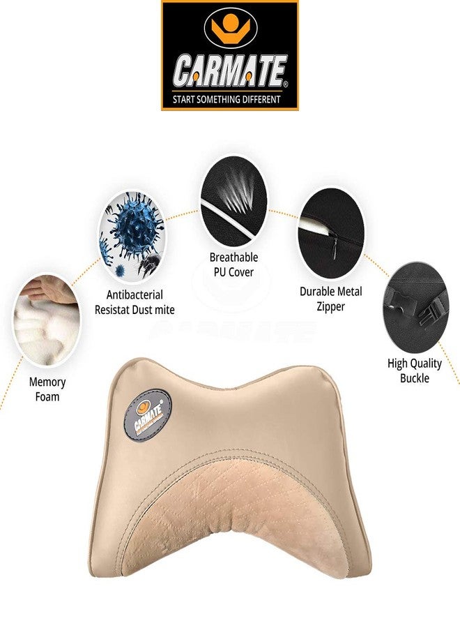 CARMATE Embessy Car Seat Neck Pillow, Headrest Cushion for Neck Pain Relief & Cervical Support with Pure Memory Foam and Ergonomic Design (Camel Velvet) - Image 2