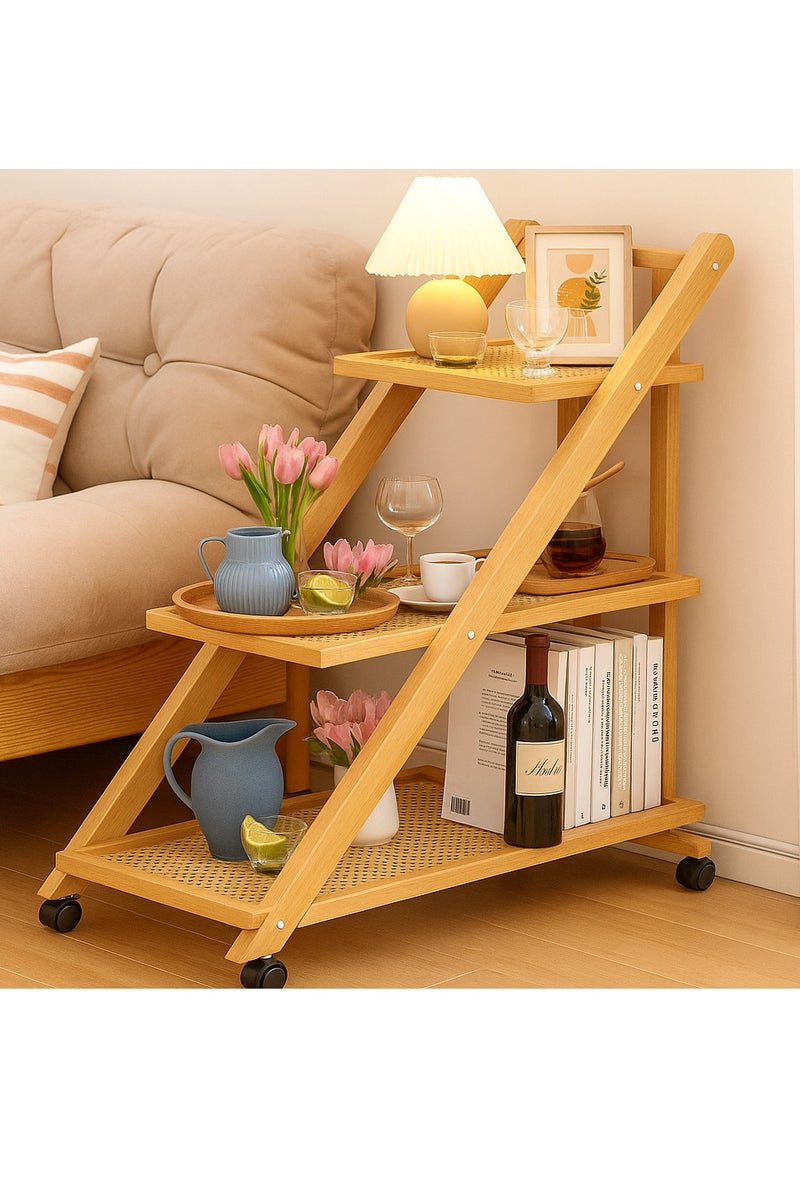 Generic 𝐅𝐅𝐃 3 Tier End Table with Rolling Casters, Multi-Functional Storage & 360° Rotating Wheels – Bamboo Side Table for Small Spaces, Living Room, Bedroom, Home Office  - Image 2