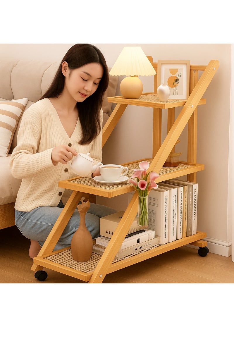 Generic 𝐅𝐅𝐃 3 Tier End Table with Rolling Casters, Multi-Functional Storage & 360° Rotating Wheels – Bamboo Side Table for Small Spaces, Living Room, Bedroom, Home Office  - Image 3