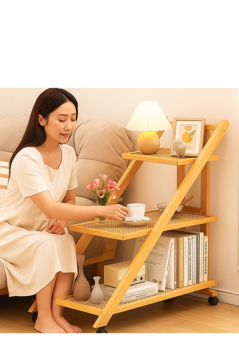Generic 𝐅𝐅𝐃 3 Tier End Table with Rolling Casters, Multi-Functional Storage & 360° Rotating Wheels – Bamboo Side Table for Small Spaces, Living Room, Bedroom, Home Office  - Image 4