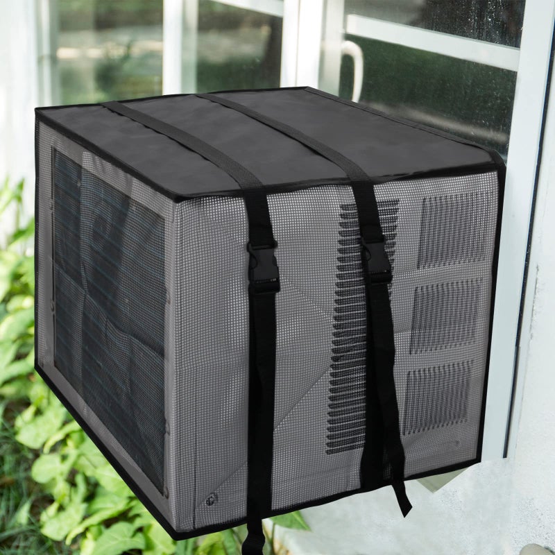 Luxiv Newest Design Mesh Window Air Conditioner Cover Outdoor Support Window AC Unit Work Use for Outside Insulation Black DustProof Waterproof AC Protection Defender Black 275Wx225Dx185H