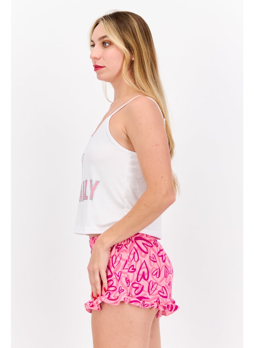 French Affair - Women 2 Pieces Printed Pajama Set, White - Image 1