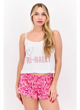 Women 2 Pieces Printed Pajama Set, White