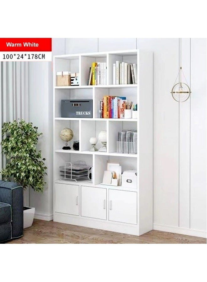 رافين رف كتب حديث متعدد المستويات مع 3 أبواب بمقابض معدنية - مساحة تخزين كبيرة قائمة بذاتها لغرفة المعيشة والمكتب، 100x24x178 سم - Image 4