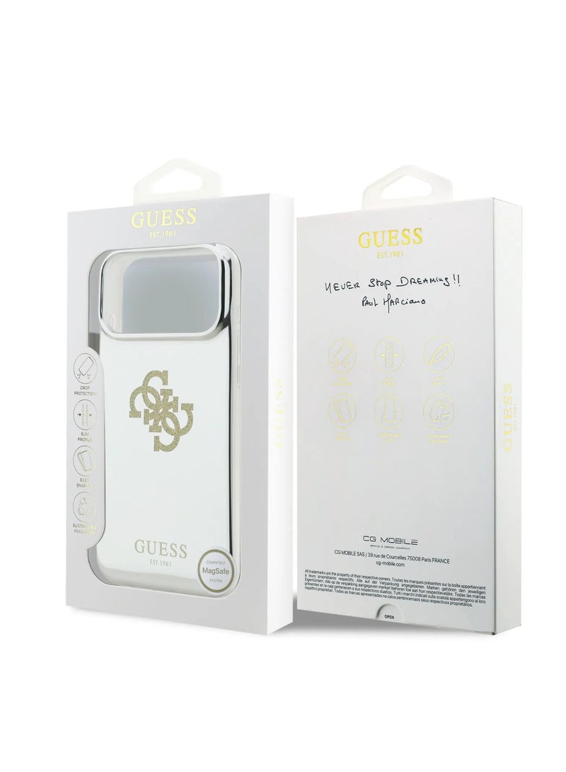 GUESS iPhone 17 Pro Max MagSafe PC+TPU Mirror Case with Big 4G Glitter Logo / Easy Snap-On / Drop Protection / Slim Profile / Lightweight Back Cover / Comfortable Grip - Gold - Image 3
