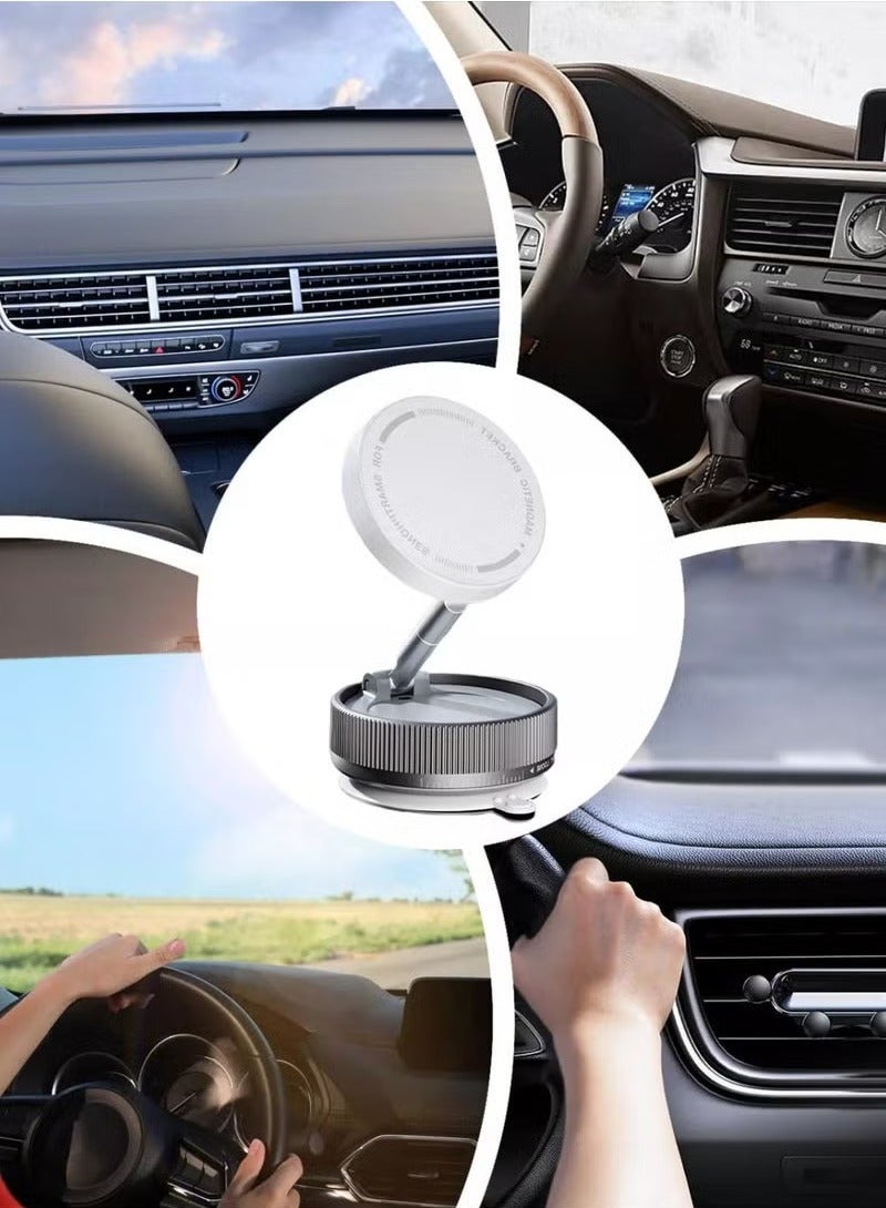 JAJEEK Vacuum Magnetic Phone Holder Stand – 360° Adjustable Foldable Suction Mount with 5 Nano Gel Pads for iPhone, Android, Desk, Windshield, Car Dashboard – Strong Magnetic Grip, Portable Design for Smooth & Rough Surfaces (White) - Image 5