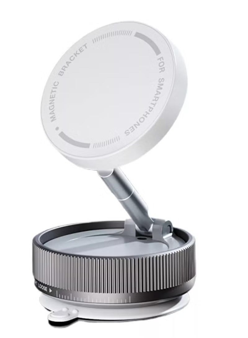 JAJEEK Vacuum Magnetic Phone Holder Stand – 360° Adjustable Foldable Suction Mount with 5 Nano Gel Pads for iPhone, Android, Desk, Windshield, Car Dashboard – Strong Magnetic Grip, Portable Design for Smooth & Rough Surfaces (White) - Image 1