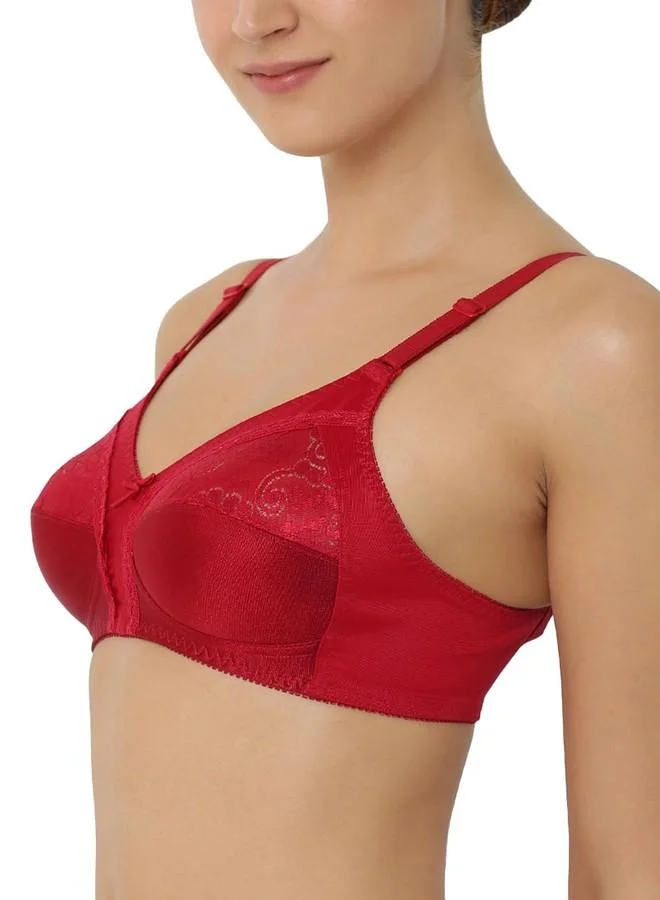 ترايامف Triumph Claudette Classics Women Bra Non Wired, Non Padded cups with lace Full Coverage, Cut & Sew Soft and Breathable Fabric All-Day Comfort Paprika Red 34B Pack Of 1
