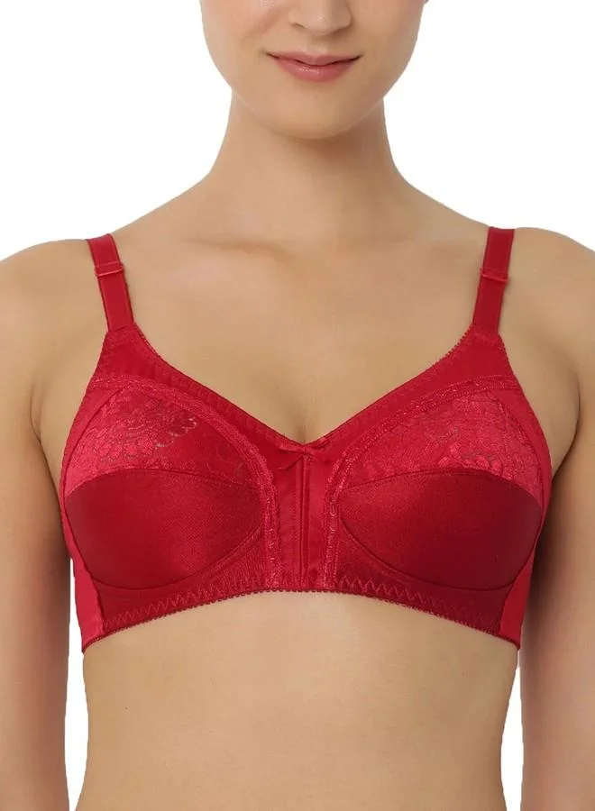ترايامف Triumph Claudette Classics Women Bra Non Wired, Non Padded cups with lace Full Coverage, Cut & Sew Soft and Breathable Fabric All-Day Comfort Paprika Red 34B Pack Of 1