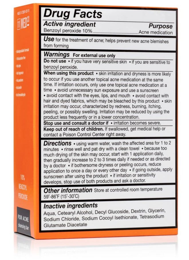 111MedCo - 10% Benzoyl Peroxide Acne 4oz. Medicated Soap Bar - Image 1