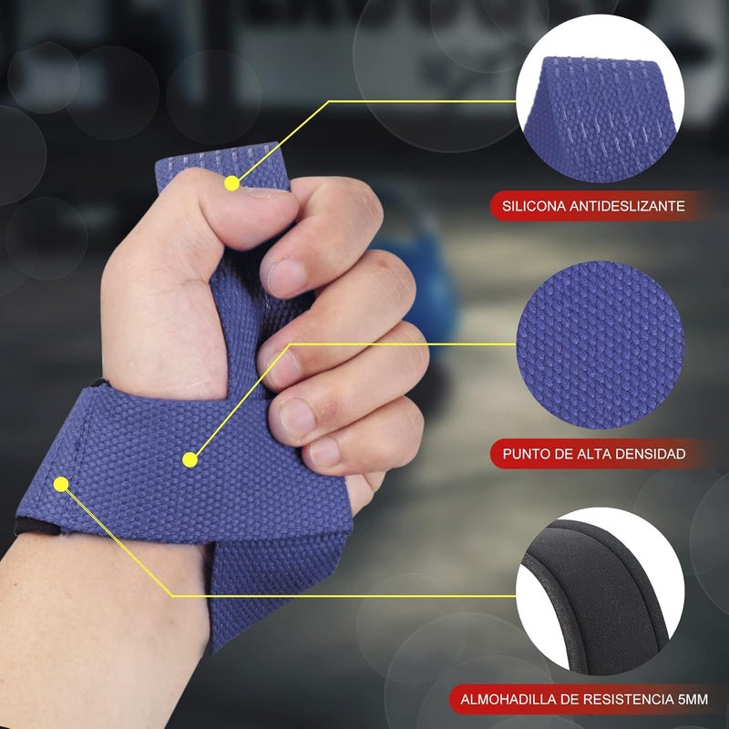 Cyber Lifting Straps Deadlift Gym Wrist Straps Weightlifting with Neoprene Cushioned Wrist Padded and Anti-Skid Silicone - for Weightlifting, Bodybuilding - Blue - Image 2