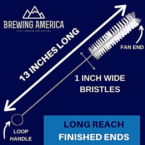 Brewing America فرشاة أنبوب أسطواني مع نهاية مروحة لتنظيف الفوهات، نايلون مع مقبض طويل، نهاية حلقة سلكية، بطول 13" للوصول العميق - Image 2