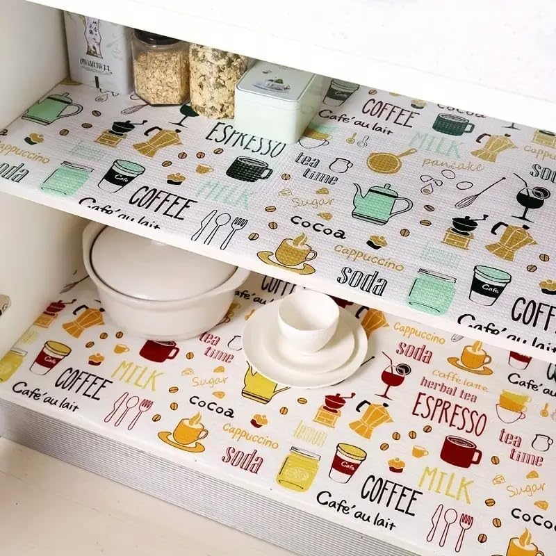 ASOMA Anti-Slip Kitchen Cabinet Drawer Shelf Mat Liner Sheets Waterproof Strong Table Mat EVA for Bathroom, Fridge Mat Textured Multipurpose Use (Printed Soft Foam (Tea Coffee) 45 * 300 cm) - Image 1