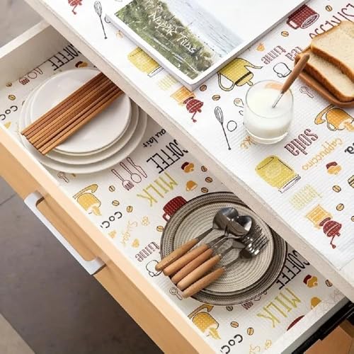 ASOMA Anti-Slip Kitchen Cabinet Drawer Shelf Mat Liner Sheets Waterproof Strong Table Mat EVA for Bathroom, Fridge Mat Textured Multipurpose Use (Printed Soft Foam (Tea Coffee) 45 * 300 cm) - Image 3
