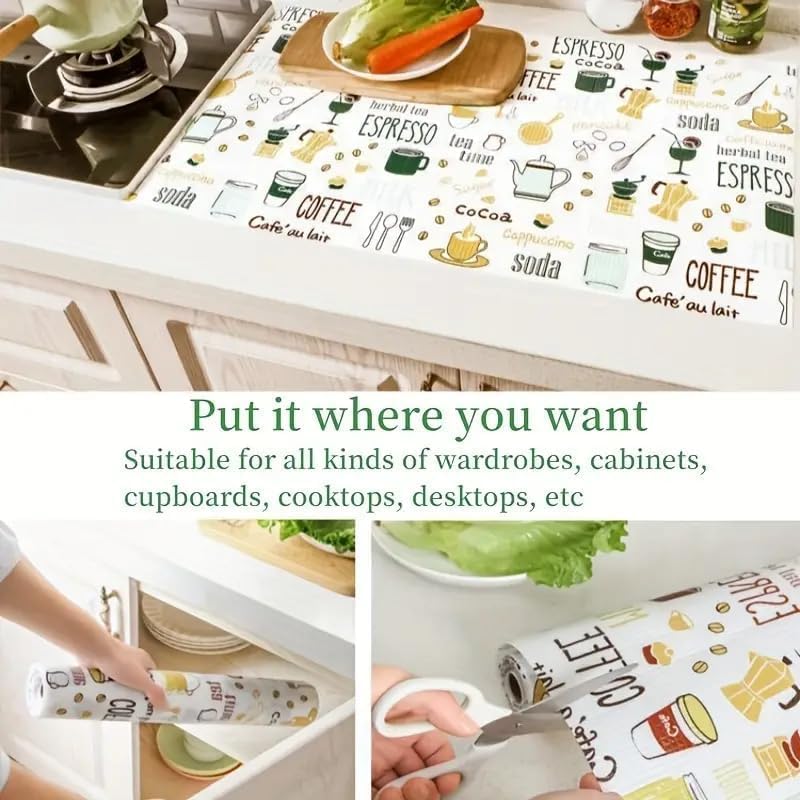 ASOMA Anti-Slip Kitchen Cabinet Drawer Shelf Mat Liner Sheets Waterproof Strong Table Mat EVA for Bathroom, Fridge Mat Textured Multipurpose Use (Printed Soft Foam (Tea Coffee) 45 * 300 cm) - Image 5
