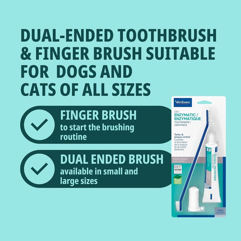 Virbac C.E.T. Oral Hygiene Kit for Cats and Dogs | 3 Piece Set with Dual Ended Toothbrush, Fingerbrush, and Poultry Flavor 2.5 oz tube of Toothpaste | Remove Plaque & Tartar Buildup - Image 5