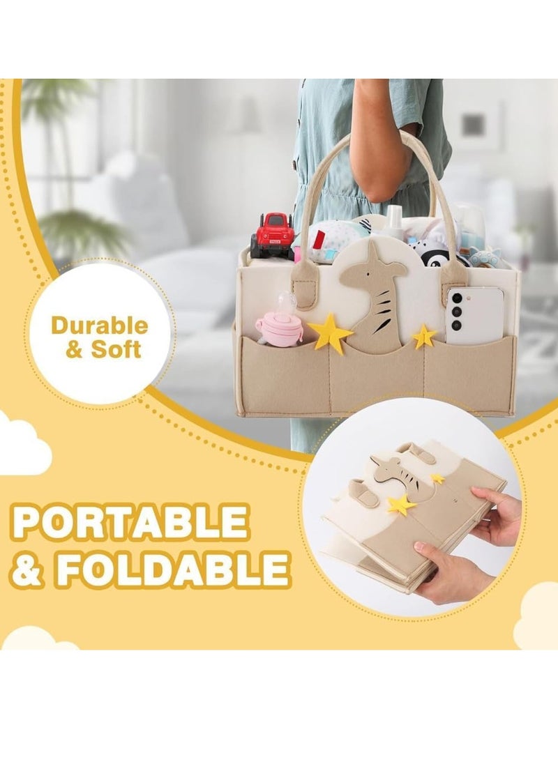 Gonice Baby Diaper Caddy, Portable Nursery Organizer and Storage, Car Diaper Caddy with Divider Design, Cute Giraffe Baby Diaper Caddy Organizer, Collapsible Baby Basket, for Diapers and Baby Wipe  - Image 3