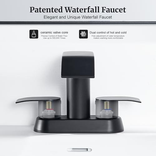 Ultimate Unicorn Black Waterfall Bathroom Faucet, 4 Inch Bathroom Sink Faucet for 3 Hole or 2 Hole, Anti-Splash Design Sink Faucets with Pop Up Drain, Easy Install for Vanity, RV, Lavatory - Image 3