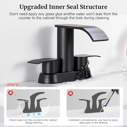 Ultimate Unicorn Black Waterfall Bathroom Faucet, 4 Inch Bathroom Sink Faucet for 3 Hole or 2 Hole, Anti-Splash Design Sink Faucets with Pop Up Drain, Easy Install for Vanity, RV, Lavatory - Image 2