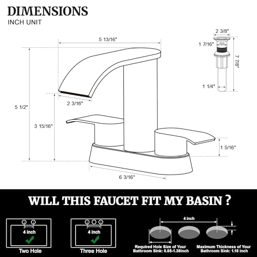 Ultimate Unicorn Black Waterfall Bathroom Faucet, 4 Inch Bathroom Sink Faucet for 3 Hole or 2 Hole, Anti-Splash Design Sink Faucets with Pop Up Drain, Easy Install for Vanity, RV, Lavatory - Image 4