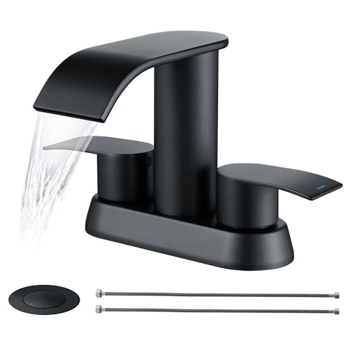 Ultimate Unicorn Black Waterfall Bathroom Faucet, 4 Inch Bathroom Sink Faucet for 3 Hole or 2 Hole, Anti-Splash Design Sink Faucets with Pop Up Drain, Easy Install for Vanity, RV, Lavatory - Image 1
