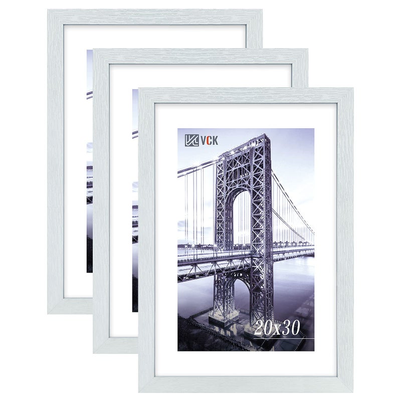 VCK Poster Frames 20x30 White 3 Pack Solid Wood Picture Frames for Wall Mounting Hanging Art and Puzzle Frame