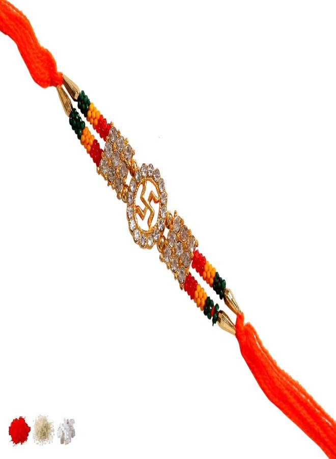 SUNINOW RAKSHBANDHAN SPECIAL RAKHI COMBO PACK OF 2 DESIGNER SHREE AND SWASTIK SET RAKHI FOR BROTHER WITH ROLI FOR TILAK CEREMONY RAKHI COMBO | RAKHI FOR BROTHER | RAKHI GIFT | RAKHI FOR BHABHI | RAKHI FOR BROTHER RAKSHA BANDHAN BRACELET | RAKHI SET - Image 2