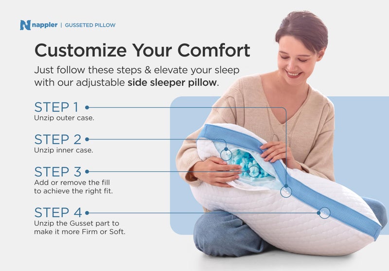 Nappler Side and Back Sleeper Pillow for Neck and Shoulder Pain Relief - Shredded Memory Foam Bed Pillow for Sleeping - 100% Adjustable Fill - Queen Size - Modal Washable Case. Extra Fill Included - Image 5