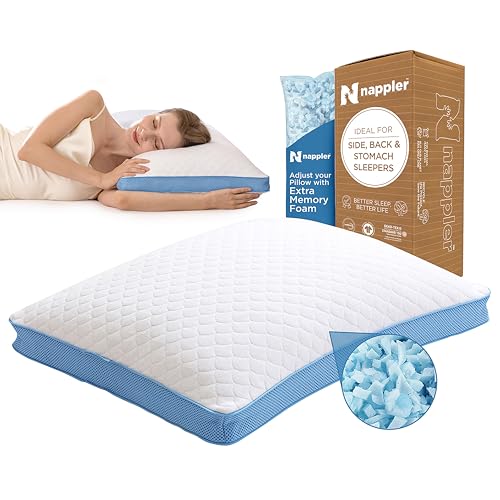 Nappler Side and Back Sleeper Pillow for Neck and Shoulder Pain Relief - Shredded Memory Foam Bed Pillow for Sleeping - 100% Adjustable Fill - Queen Size - Modal Washable Case. Extra Fill Included - Image 1