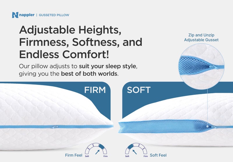 Nappler Side and Back Sleeper Pillow for Neck and Shoulder Pain Relief - Shredded Memory Foam Bed Pillow for Sleeping - 100% Adjustable Fill - Queen Size - Modal Washable Case. Extra Fill Included - Image 2
