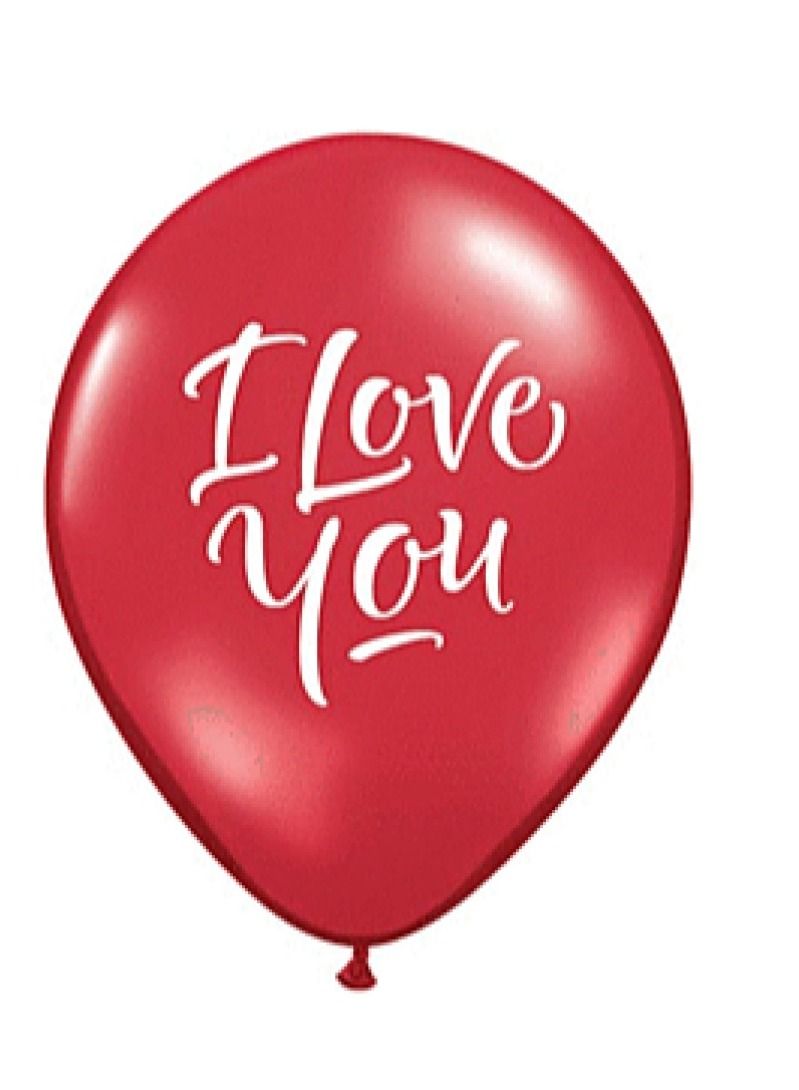 Qualatex Printed I Love You Script Ruby Red Balloon 50CT 