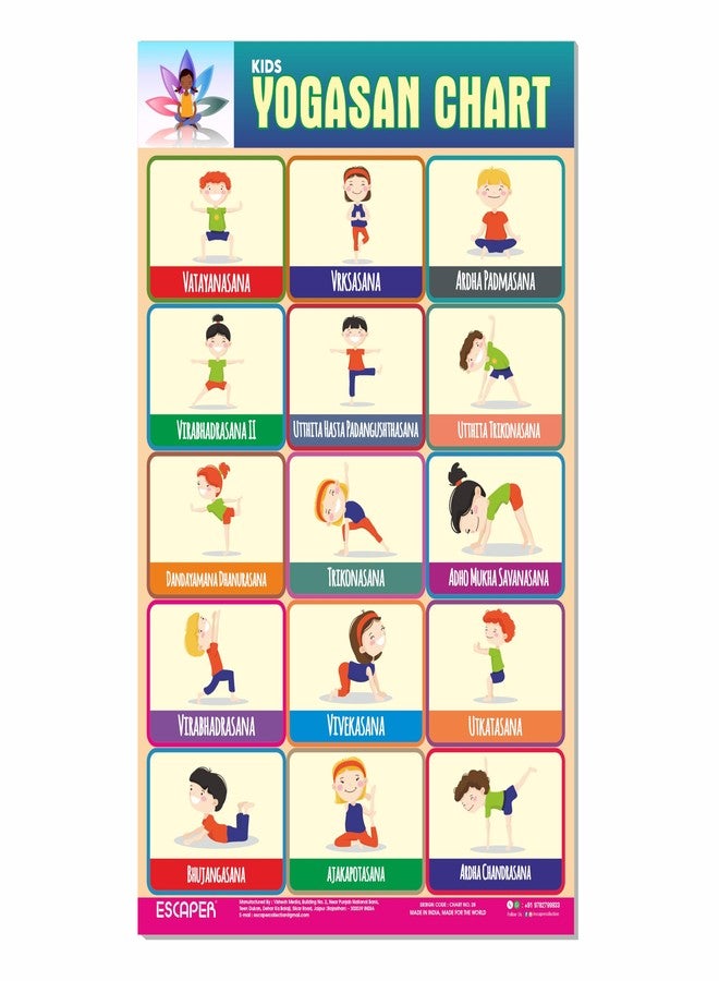 ESCAPER Yoga Charts for Kids Learning (11.5 x 17.5 inches), Kids Yoga Chart, Kids Study Material, Educational Charts for Kids, Kids Learning Books, Kids Books - Image 1