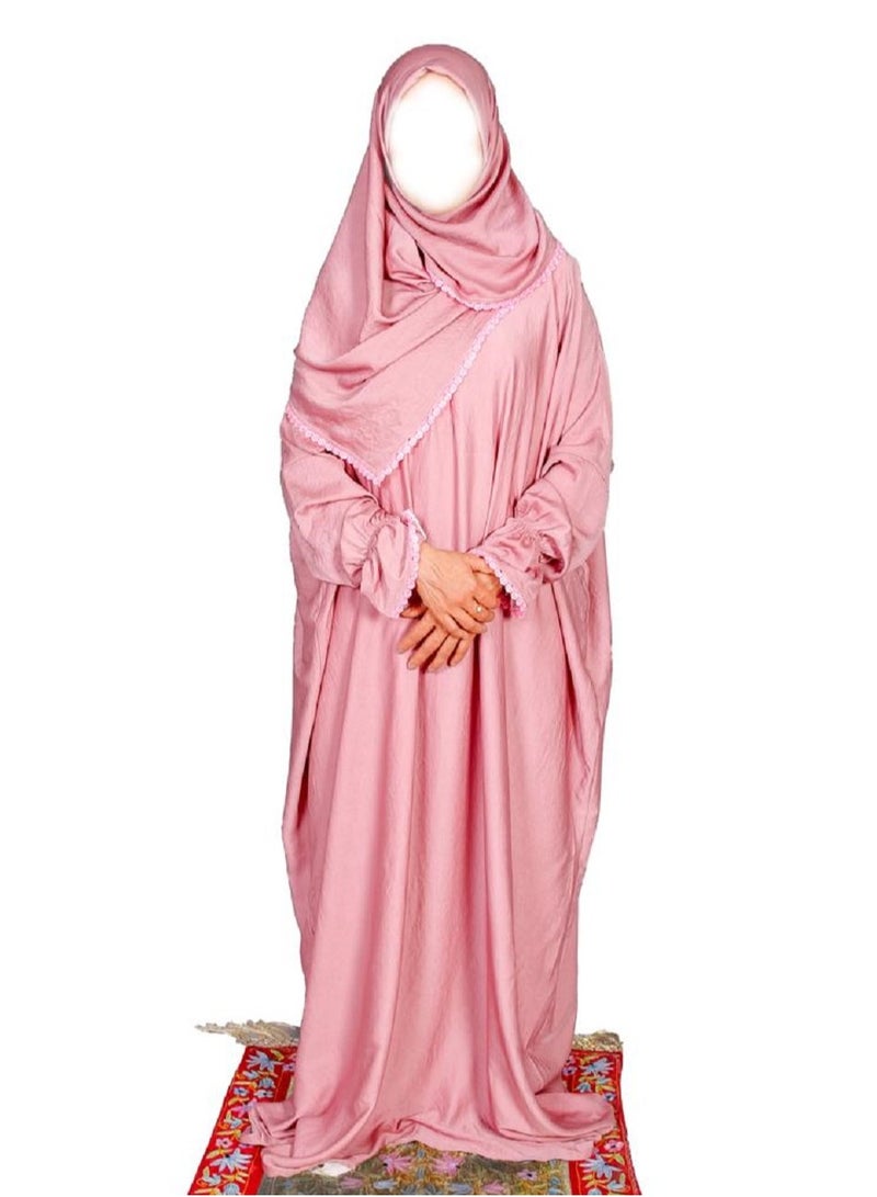 Prayer dresses Lace Sleeves by Nashwa.Boutique (Pink)  - Image 1